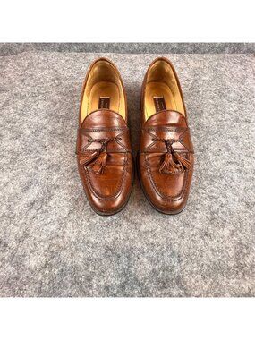 Johnston & Murphy Mens 10.5N Handcrafted Italian Leather Tassel Loafers Brown